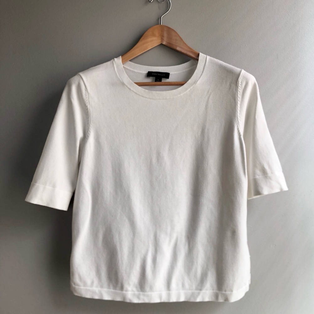 Ann Taylor White Sweater with Eyelet Back